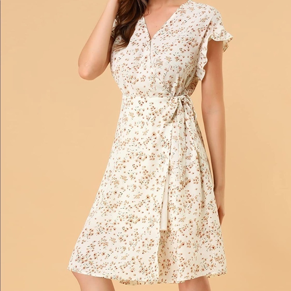 𝅺ALLEGRA K Floral Wrap Around Dress Large
